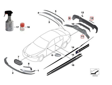 NOWY OE  DYFUZOR SPOILER TYŁ CARBON NAKŁADKA NA ZDERZAK  + 1X OSŁONA ZDERZAKA BMW 5 G30 M-PERFORMANCE 51192412405 -51122412413 - 3